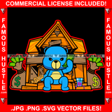 Gangster Teddy Bear Cash Stack Holding Cell Phone Money Bags Gold Gun Abandoned Drug Houses Ghetto Home Hood Hip Hop Rap Rapper Trap Street Hood Ghetto Trapper Art Graphic Design Logo T-Shirt Print Printing JPG PNG SVG Vector Cut File