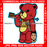 Red Teddy Bear Gold Jewelry Scar Face Cutting Op Opp Enemy Heads Off Machine Gun Hip Hop Rap Hustler Gangster Boss Drip Swag Trap Hood Thug Street Rich Cartoon Character Art Graphic Design Logo T-Shirt Print Printing JPG PNG SVG Vector Cut File