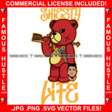 Shiesty Life Red Teddy Bear Gold Jewelry Scar Face Cutting Op Opp Enemy Heads Off Machine Gun Hip Hop Rap Hustler Gangster Trap Hood Thug Street Rich Cartoon Character Quote Art Graphic Design Logo T-Shirt Print Printing JPG PNG SVG Vector Cut File