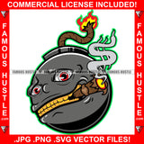 Black Fire Bomb Cartoon Character Running Cigar Smoking Dollar Sign Smoke Gold Teeth Hip Hop Rap Hustler Drip Plug Trap Hood Tattoo Cartoon Character Ghetto Hustling Famous Hustle Rich Art Graphic Design Logo Print Printing Vector SVG Cut File