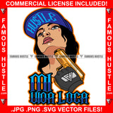 Hustle MI Uioa Luca Sexy Gangster Woman Female Tattoo Cap Gold Gun Hip Hop Rap Girl Rapper Street Hood Ghetto Swag Thug Hustler Hustling Flex Drip Quote Art Graphic Design Logo T-Shirt Print Printing JPG PNG SVG Vector Cut File