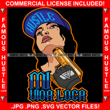 Hustle MI Uioa Luca Sexy Gangster Woman Female Tattoo Cap Gold Gun Hip Hop Rap Girl Rapper Street Hood Ghetto Swag Thug Hustler Hustling Flex Drip Quote Art Graphic Design Logo T-Shirt Print Printing JPG PNG SVG Vector Cut File