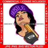 Hustle Sexy Gangster Woman Female Tattoo Cap Gold Gun Hip Hop Rap Girl Rapper Street Hood Ghetto Swag Thug Hustler Hustling Flex Drip Quote Art Graphic Design Logo T-Shirt Print Printing JPG PNG SVG Vector Cut File