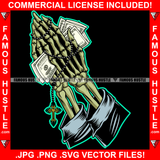 Famous Hustle Gangster Skeleton Bone Hands Cash Money Bundles Crist Crucifix Necklace Thank You Tattoo Hip Hop Rap Hustler Drip Swag Trap Hood Thug Street Mafia Mob Ghetto Art Graphic Design Logo T-Shirt Print Printing JPG PNG SVG Vector Cut File
