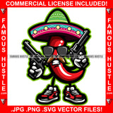 Street Justice Red Chilli Gangster Black Sunglasses Alpine Hat Pistol Guns Sneakers Hip Hop Rap Rapper Trap Street Hood Ghetto Swag Thug Boss Grind Gangsta Hustler Hustling Drip Dripping Savage Art Graphic Design Print Printing Vector SVG Cut File