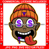 Famous Hustle Gangster Baby Black Boy Cap Mean Smile On Face Tongue Out Dollar Sign Eyes Saliva Drip Hip Hop Rap Plug Trap Street Hood Ghetto Swag Thug Hustler Hustling Art Graphic Design Logo T-Shirt Print Printing JPG PNG SVG Vector Cut File