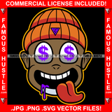 Famous Hustle Gangster Baby Black Boy Cap Mean Smile On Face Tongue Out Dollar Sign Eyes Saliva Drip Hip Hop Rap Plug Trap Street Hood Ghetto Swag Thug Hustler Hustling Art Graphic Design Logo T-Shirt Print Printing JPG PNG SVG Vector Cut File