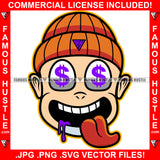 Famous Hustle Gangster Baby White Boy Cap Mean Smile On Face Tongue Out Dollar Sign Eyes Saliva Drip Hip Hop Rap Plug Trap Street Hood Ghetto Swag Thug Hustler Hustling Art Graphic Design Logo T-Shirt Print Printing JPG PNG SVG Vector Cut File