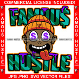 Famous Hustle Gangster Baby Black Boy Cap Mean Smile On Face Tongue Out Dollar Sign Eyes Saliva Drip Hip Hop Rap Plug Trap Street Hood Ghetto Swag Thug Hustler Hustling Quote Art Graphic Design Logo T-Shirt Print Printing JPG PNG SVG Vector Cut File