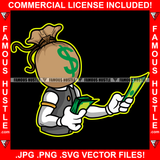 Paper Chaser Cash Bag Cartoon Character Dress Money In Hands Hip Hop Rap Rapper Plug Trap Street Hood Ghetto Swag Thug Hustler Hustling Famous Hustle Baller Trapper Art Graphic Design Logo T-Shirt Print Printing JPG PNG SVG Vector Cut File