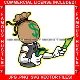 Paper Chaser Cash Bag Cartoon Character Dress Money In Hands Hip Hop Rap Rapper Plug Trap Street Hood Ghetto Swag Thug Hustler Hustling Famous Hustle Baller Trapper Art Graphic Design Logo T-Shirt Print Printing JPG PNG SVG Vector Cut File