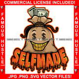 Selfmade Gangster Money Bag Cartoon Character Dollar Sign Eyes Gold Teeth Hip Hop Rap Plug Trap Hood Ghetto Swag Thug Hustler Hustling Famous Hustle Baller Trapper Quote Art Graphic Design Logo T-Shirt Print Printing JPG PNG SVG Vector Cut File