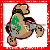 Move In Silence Cash Bag Cartoon Character Running Money Hands Hip Hop Rap Rapper Plug Trap Street Hood Ghetto Swag Thug Hustler Hustling Famous Hustle Baller Trapper Art Graphic Design Logo T-Shirt Print Printing JPG PNG SVG Vector Cut File