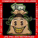 Selfmade Gangster Money Bag Cartoon Character Dollar Sign Eyes Gold Teeth Hip Hop Rap Plug Trap Hood Ghetto Swag Thug Hustler Hustling Famous Hustle Baller Trapper Art Graphic Design Logo T-Shirt Print Printing JPG PNG SVG Vector Cut File