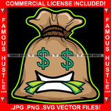 Cash Money Bag Dollar Sign Eyes Mean Scar Face Cash Money In Teeth Tattoo Rapper Plug Hood Ghetto Hustler Hustling Flex Drip Famous Quote Art Graphic Design Logo T-Shirt Print Printing JPG PNG SVG Vector Cut File
