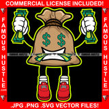 Got Money Bag Dollar Sign Eyes Mean Face Cash Money In Teeth Red Sneakers Tattoo Rapper Plug Hood Ghetto Hustler Hustling Flex Drip Famous Art Graphic Design Logo T-Shirt Print Printing JPG PNG SVG Vector Cut File