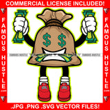 Got Money Bag Dollar Sign Eyes Mean Face Cash Money In Teeth Red Sneakers Tattoo Rapper Plug Hood Ghetto Hustler Hustling Flex Drip Famous Art Graphic Design Logo T-Shirt Print Printing JPG PNG SVG Vector Cut File