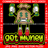 Got Money Bag Dollar Sign Eyes Mean Face Cash Money In Teeth Red Sneakers Tattoo Rapper Plug Hood Ghetto Hustler Hustling Flex Drip Famous Quote Art Graphic Design Logo T-Shirt Print Printing JPG PNG SVG Vector Cut File