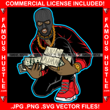 Cash Only Gangster Man Ski Mask Cash Money Bundles Gold Jewelry Sneakers Hip Hop Rap Plug Trap Street Hood Ghetto Swag Thug Hustler Hustling Famous Hustle Baller Trapper Art Graphic Design Logo T-Shirt Print Printing JPG PNG SVG Vector Cut File