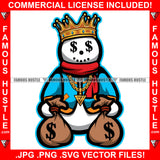 In Trap We Trust King Gangster Snow Man Cash Money Bags Dollar Sign Eyes Christmas Day Hip Hop Rap Plug Trap Thug Hustling Famous Hustle Baller Trapper Art Graphic Design Logo T-Shirt Print Printing JPG PNG SVG Vector Cut File