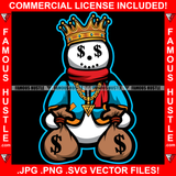 In Trap We Trust King Gangster Snow Man Cash Money Bags Dollar Sign Eyes Christmas Day Hip Hop Rap Plug Trap Thug Hustling Famous Hustle Baller Trapper Art Graphic Design Logo T-Shirt Print Printing JPG PNG SVG Vector Cut File