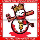 Gangsta By Blood King Snowman Bloody Baseball Bat Smoking Cigar Gold Dollar Sign Necklace Hip Hop Rap Plug Trap Street Hood Ghetto Swag Thug Famous Hustle Baller Art Graphic Design Logo T-Shirt Print Printing JPG PNG SVG Vector Cut File