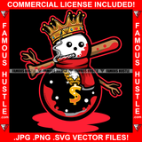 Gangsta By Blood King Snowman Bloody Baseball Bat Smoking Cigar Gold Dollar Sign Necklace Hip Hop Rap Plug Trap Street Hood Ghetto Swag Thug Famous Hustle Baller Art Graphic Design Logo T-Shirt Print Printing JPG PNG SVG Vector Cut File