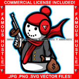 Born In The Streets Snowman Red Cap Bandanna Machine Gun Cash Money Bag Hip Hop Rap Plug Trap Street Hood Ghetto Swag Thug Hustler Hustling Famous Hustle Baller Trapper Art Graphic Design Logo T-Shirt Print Printing JPG PNG SVG Vector Cut File