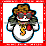 Money Talks Famous Hustle Happy Snowman Glasses Christmas Day Ready Hat Gold Dollar Sign Necklace Cash Bundles Hip Hop Rap Plug Trap Street Hood Ghetto Swag Thug Hustler Hustling Art Graphic Design Logo T-Shirt Print Printing JPG PNG SVG Vector Cut File
