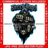 Street Angel Grim Reaper Skull Skeleton Chain Skulls Hip Hop Rap Rapper Plug Trap Street Hood Ghetto Swag Thug Hustler Hustling Famous Hustle Baller Trapper Quote Art Graphic Design Logo T-Shirt Print Printing JPG PNG SVG Vector Cut File