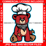 Gangster Red Teddy Bear Chefs Hat Bandanna Around Neck Cash Money Bags Hip Hop Rap Rapper Plug Trap Street Hood Ghetto Swag Thug Hustler Hustling Famous Hustle Art Graphic Design Logo T-Shirt Print Printing JPG PNG SVG Vector Cut File