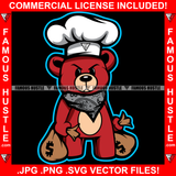 Gangster Red Teddy Bear Chefs Hat Bandanna Around Neck Cash Money Bags Hip Hop Rap Rapper Plug Trap Street Hood Ghetto Swag Thug Hustler Hustling Famous Hustle Art Graphic Design Logo T-Shirt Print Printing JPG PNG SVG Vector Cut File