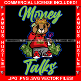 Money Talks Gangster Teddy Bear Talking On Cash Money Cell Phone Drinking Purple Drink Lean Hip Hop Rap Rapper Trap Street Hood Ghetto Swag Thug Hustler Hustling Flex Drip Boss Famous Hustle Quote Art Graphic Design Print Printing Vector SVG Cut File