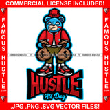 Hustle All Day Gangster Teddy Bear White No Eyes Smoking Marijuana Pot Joint Blunt Cigar Cash Money Bags Red Dope Cap Winter Ski Knit Hat Quote Trapper Famous Art Graphic Design Logo T-Shirt Print Printing JPG PNG SVG Vector Cut File