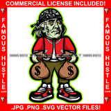 Born In The Streets Gangster President Ben Franklin Suit Face Tattoos Cash Bandanna Money Bags Hip Hop Rap Rapper Plug Trap Street Hood Ghetto Swag Thug Drip Savage Gangsta Famous Hustle Rich Art Graphic Design Print Printing Vector SVG Cut File