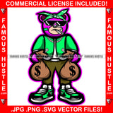 Gangster Teddy Bear Thug Retro Pixel Pixelated Mosaic Black Sunglasses Glasses Head Bandanna Smoking Cigar Marijuana Cigarette Cash Money Bags Tattoo Drip Hip Hop Rap Famous Hustle Art Graphic Design Logo T-Shirt Print Printing JPG PNG SVG Vector Cut File