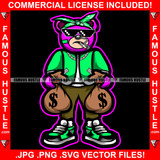 Gangster Teddy Bear Thug Retro Pixel Pixelated Mosaic Black Sunglasses Glasses Head Bandanna Smoking Cigar Marijuana Cigarette Cash Money Bags Tattoo Drip Hip Hop Rap Famous Hustle Art Graphic Design Logo T-Shirt Print Printing JPG PNG SVG Vector Cut File