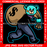 Gangster Boss Teddy Bear Angry Face Big Cash Money Bag Scar Face Black Suit  Hip Hop Rap Plug Trap Street Hood Ghetto Swag Thug Drip Dripping Art Graphic Design Logo T-Shirt Print Printing JPG PNG SVG Vector Cut File