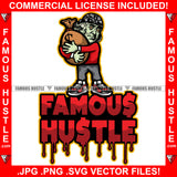 Famous Hustle Dripping Gangster President Ben Franklin Red Shirt Huge Cash Money Bag Face Tattoos Paisley Bandanna Skull Cap Hip Hop Rap Plug Trap Ghetto Swag Thug Hustler Hustling Drip Quote Rich Art Graphic Design Print Printing Vector SVG Cut File