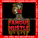 Famous Hustle Dripping Gangster President Ben Franklin Red Shirt Huge Cash Money Bag Face Tattoos Paisley Bandanna Skull Cap Hip Hop Rap Plug Trap Ghetto Swag Thug Hustler Hustling Drip Quote Rich Art Graphic Design Print Printing Vector SVG Cut File
