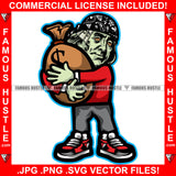 Famous Hustle Dripping Gangster President Ben Franklin Red Shirt Huge Cash Money Bag Face Tattoos Paisley Bandanna Skull Cap Hip Hop Rap Plug Trap Ghetto Swag Thug Hustler Hustling Drip Rich Art Graphic Design Print Printing Vector SVG Cut File
