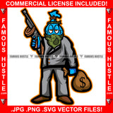 Famous Hustle Gangster Money Bag Cartoon Character Bandanna Face Mask Machine Gun Suit Cash Bag Dollar Sign Tattoo Mafia Mob Hustler Hustling Hip Hop Rap Rapper Art Graphic Design Logo T-Shirt Print Printing JPG PNG SVG Vector Cut File