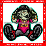 Runnin The Streets Gangster President Ben Franklin Suit Face Tattoos Bandanna Two Money Stacks Cash Phone Rich Hip Hop Rap Plug Trap Hood Ghetto Thug Boss Famous Hustle Rich Art Graphic Design Logo T-Shirt Print Printing JPG PNG SVG Vector Cut File