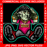Runnin The Streets Gangster President Ben Franklin Suit Face Tattoos Bandanna Two Money Stacks Cash Phone Rich Hip Hop Rap Plug Trap Hood Ghetto Thug Boss Famous Hustle Rich Art Graphic Design Logo T-Shirt Print Printing JPG PNG SVG Vector Cut File