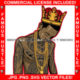 King Of Kings Black Gangster Man No Shirt Body Tattoo Gold Necklace Jewelry Hip Hop Rap Plug Trap Street Hood Ghetto Swag Thug Hustler Hustling Famous Hustle Baller Trapper Art Graphic Design Logo T-Shirt Print Printing JPG PNG SVG Vector Cut File