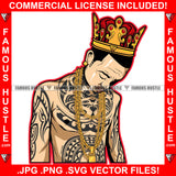 King Of Kings Gangster Man No Shirt Body Tattoo Gold Necklace Jewelry Hip Hop Rap Rapper Plug Trap Street Hood Ghetto Swag Thug Hustler Hustling Famous Hustle Baller Trapper Art Graphic Design Logo T-Shirt Print Printing JPG PNG SVG Vector Cut File
