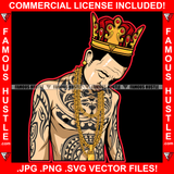 King Of Kings Gangster Man No Shirt Body Tattoo Gold Necklace Jewelry Hip Hop Rap Rapper Plug Trap Street Hood Ghetto Swag Thug Hustler Hustling Famous Hustle Baller Trapper Art Graphic Design Logo T-Shirt Print Printing JPG PNG SVG Vector Cut File