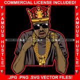 King Black Gangster Man Sunglasses Gold Plug Necklace Chain Rings Jewelry Hip Hop Rap Plug Trap Street Hood Ghetto Swag Thug Hustler Hustling Famous Hustle Baller Trapper Art Graphic Design Logo T-Shirt Print Printing JPG PNG SVG Vector Cut File