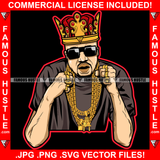 King Gangster Man Sunglasses Gold Plug Necklace Chain Rings Jewelry Hip Hop Rap Rapper Plug Trap Street Hood Ghetto Swag Thug Hustler Hustling Famous Hustle Baller Trapper Art Graphic Design Logo T-Shirt Print Printing JPG PNG SVG Vector Cut File
