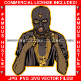 Gangsta Swag Black Gangster Man Ski Mask Gold Jewelry Rings Plug Necklace Face Mask Hip Hop Rap Plug Trap Street Hood Ghetto Swag Thug Hustling Famous Hustle Baller Trapper Art Graphic Design Logo T-Shirt Print Printing JPG PNG SVG Vector Cut File
